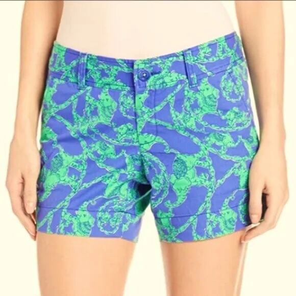 Lilly Pulitzer Pants - Lilly Pulitzer Callahan Loopy Elephant Print Green Blue Casual Shorts Size 4